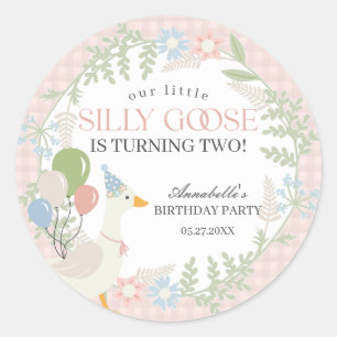 Pink Albern Gänse Gingham Baby Duschfavoriten Runder Aufkleber
