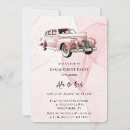 Pink Alcohol Floral Vintage Car Engagement Party Einladung