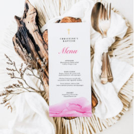 Pink Alcohol Ink Girl Taufe Weihnachtsmenü Menükarte