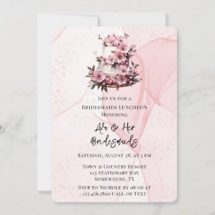 Pink Alcohol Ink Wedding Cake Bridesmaids Luncheon Einladung