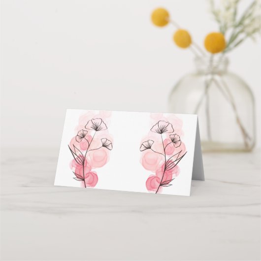 Pink Alcohol Tinte Blume Platzkarte (Vorderseite)