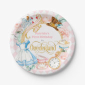 Pink Alice in ONEderland-Girl's First Birthday Pappteller (Vorderseite)