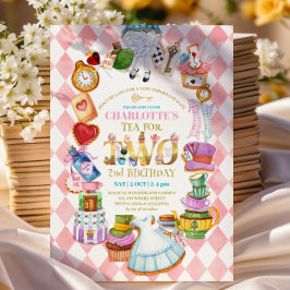 Pink Alice in Wonderland 2nd birthday Invitation Einladung