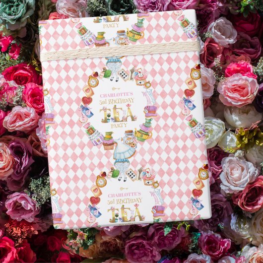 Pink Alice in Wonderland 3rd Birthday   Geschenkpapier