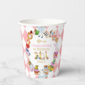 Pink Alice in Wonderland 3rd birthday Pappbecher (Vorderseite)