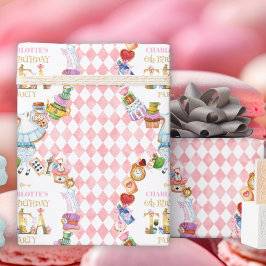Pink Alice in Wonderland 6th Birthday   Geschenkpapier