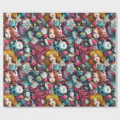 Pink Alice Tee Party Thema Geschenkpapier (Flach)