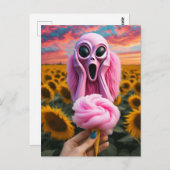 Pink Alien Screams in Van Gogh Sonnenblumenfeld Postkarte (Vorne/Hinten)