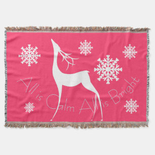 Pink All is Calm All is Bright Deer Throw Decke