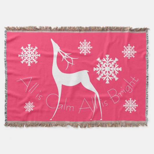 Pink All is Calm All is Bright Deer Throw Decke (Vorderseite)
