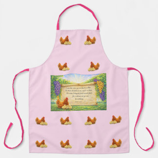 Pink All-Over Apron with Chickens & Bible Verse Schürze