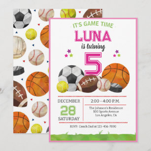 Pink All Star Sport Fußball Basketball Geburtstag Einladung