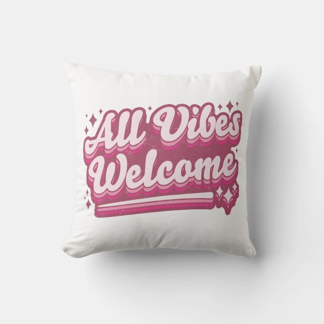 Pink All Vibes Begrüßung Typografie Kissen (Vorderseite)