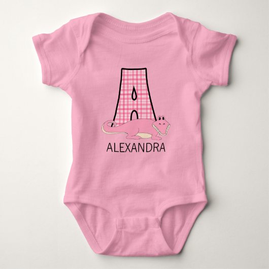 Pink Alligator Letter A Monogram with Girl's Name Baby Strampler (Vorderseite)