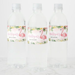 Pink Aloha Flamingo Babydusche Wasserflaschenetikett