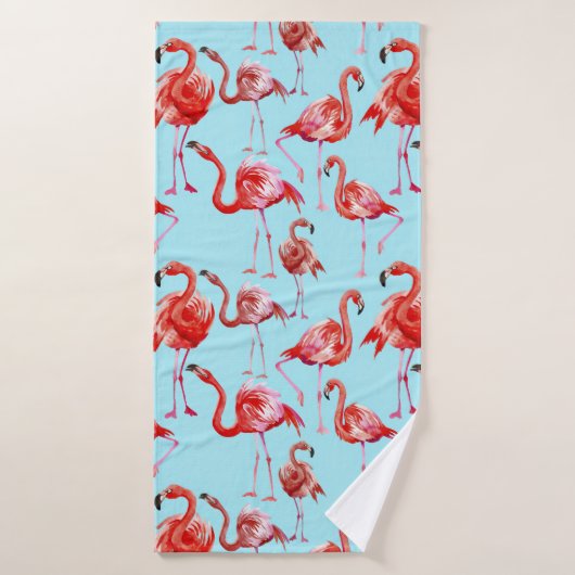 Pink Aloha Flamingo Vogelmuster auf Aquamarin Badhandtuch Set (Badehandtuch)