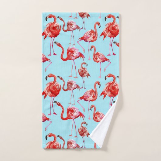 Pink Aloha Flamingo Vogelmuster auf Aquamarin Badhandtuch Set (Handtuch)