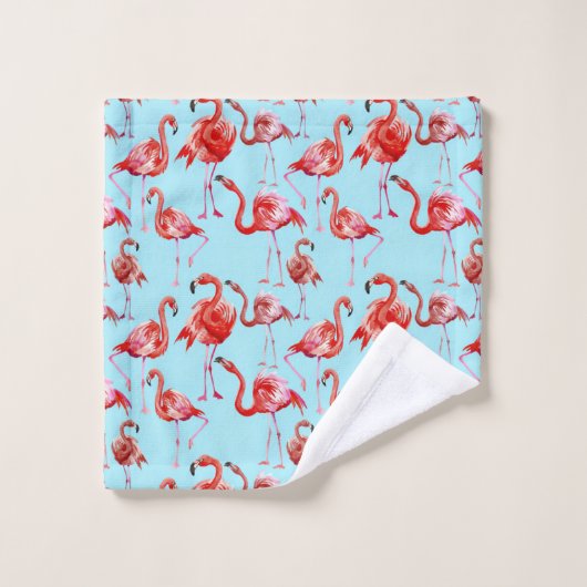 Pink Aloha Flamingo Vogelmuster auf Aquamarin Badhandtuch Set (Waschlappen)
