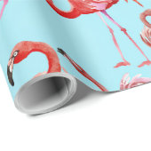 Pink Aloha Flamingo Vogelmuster auf Aquamarin Geschenkpapier (Rolleneckpunkt)