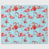 Pink Aloha Flamingo Vogelmuster auf Aquamarin Geschenkpapier (Flach)