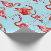 Pink Aloha Flamingo Vogelmuster auf Aquamarin Geschenkpapier (Ecke)