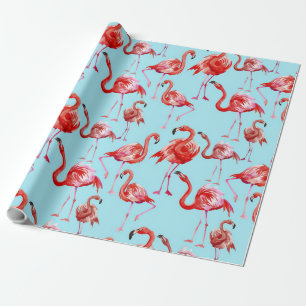Pink Aloha Flamingo Vogelmuster auf Aquamarin Geschenkpapier