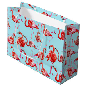 Pink Aloha Flamingo Vogelmuster auf Aquamarin Große Geschenktüte