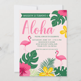 Pink Aloha Tropical Flamingo Luau 6. Geburtstag Einladung