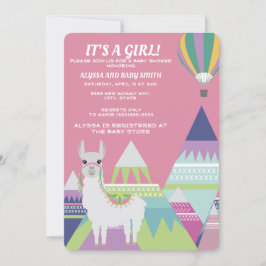 Pink Alpaca Balloon Baby Girl Dusche Einladung