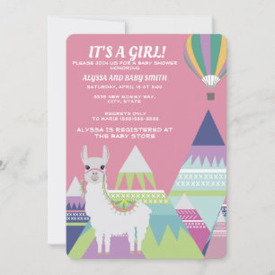 Pink Alpaca Balloon Baby Girl Dusche Einladung