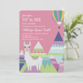 Pink Alpaca Balloon Baby Girl Sip Babydusche Einladung (Stehend Vorderseite)