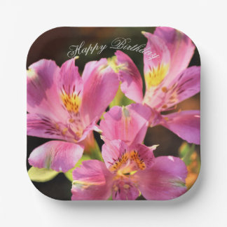 Pink Alstroemeria Lilly Paper Plate Pappteller