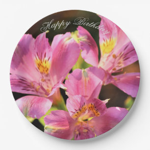 Pink Alstroemeria Lilly Paper Plate Pappteller