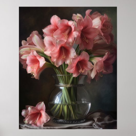 Pink Amaryllis Blume Art Print Poster (Vorne)