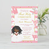 Pink American Girl First Holy Communion Einladung (Stehend Vorderseite)