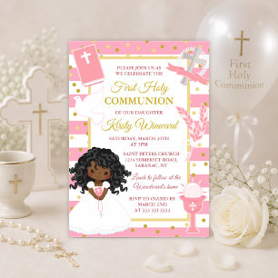Pink American Girl First Holy Communion Einladung
