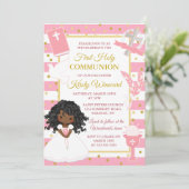 Pink American Girl First Holy Communion Einladung (Stehend Vorderseite)