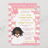 Pink American Girl First Holy Communion Einladung (Vorne/Hinten)