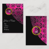 PINK AMETHYST BLACK FUCHSIA DAMASK MONOGRAMM VISITENKARTE (Vorne/Hinten)