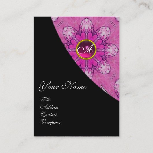 PINK AMETHYST FLORAL MONOGRAM rosa, schwarz, viole Visitenkarte (Vorderseite)
