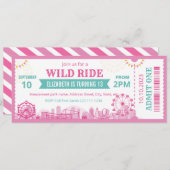 Pink Amusement Park Birthday Invitation Ticket Einladung (Vorne/Hinten)