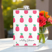 Pink Ananapfelmuster Niedlich Weiß Flachmann