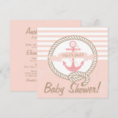 Pink Anchor Banner Nautical Baby Shower Einladung (Vorne/Hinten)