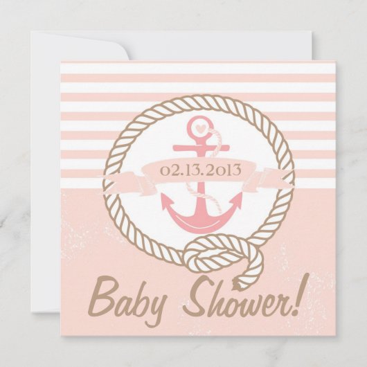 Pink Anchor Banner Nautical Baby Shower Einladung (Vorderseite)
