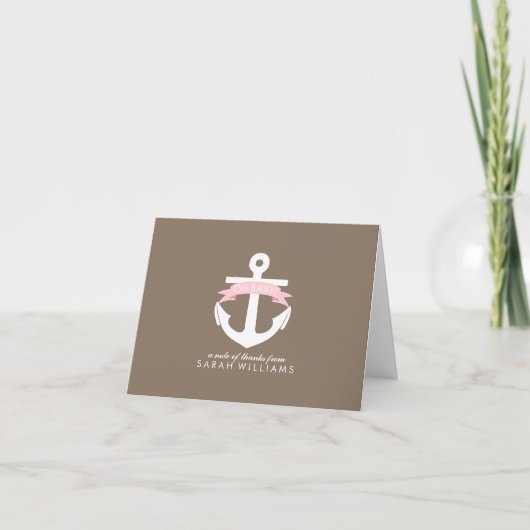Pink Anchor Nautical Baby Dusche Dankeskarte (Vorderseite)