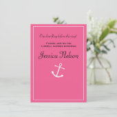Pink Anchor Nautical Bridal Polterabend laden ein Einladung (Stehend Vorderseite)