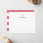 Pink Anchor Stationery Note Card Mitteilungskarte (Vorderseite/Rückseite Beispiel)