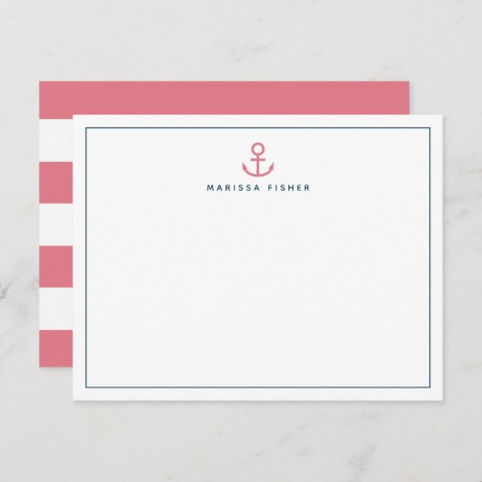 Pink Anchor Stationery Note Card Mitteilungskarte (Vorne/Hinten)