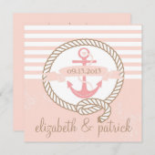 Pink Anchor Stripes Nautical Wedding Einladung (Vorne/Hinten)