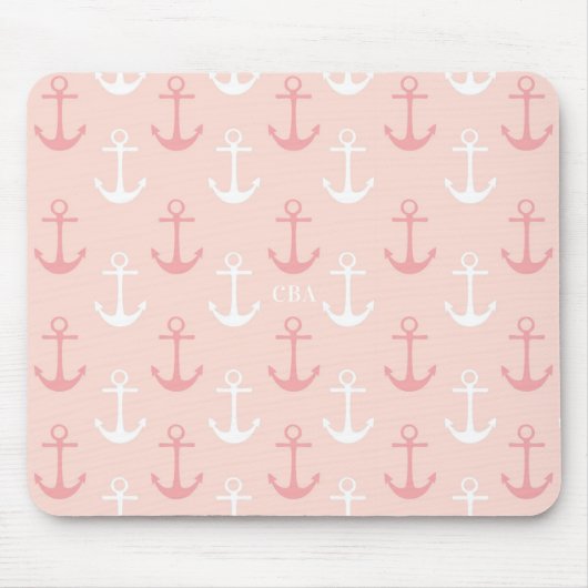 Pink Anchors Muster Monogram Mousepad (Vorne)